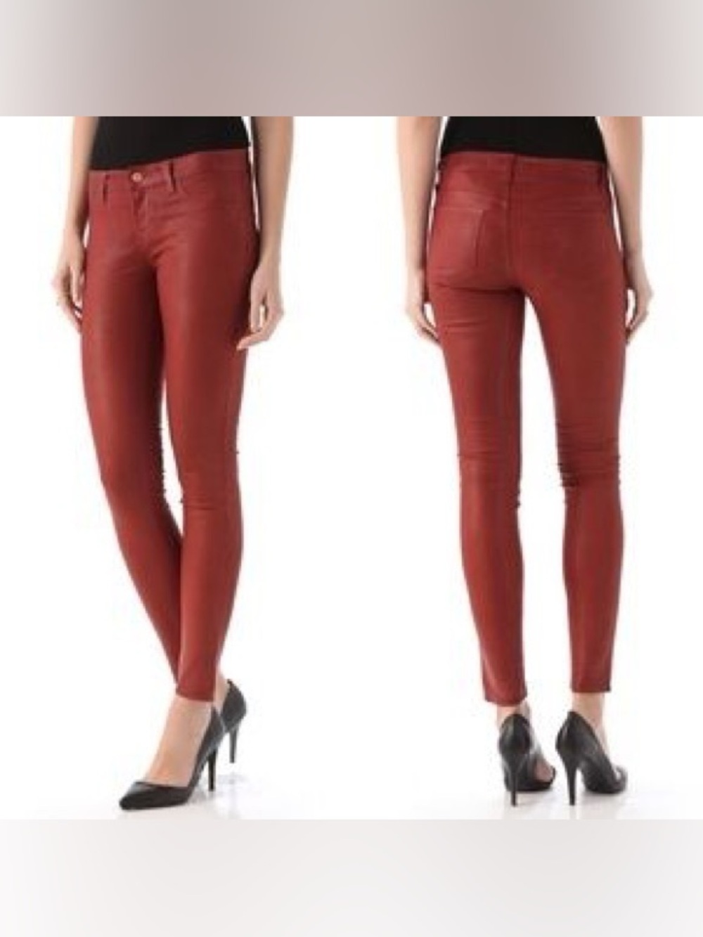 Designer J Brand Coated Legging Jeggings Skinny Jeans Red Maroon Burgundy EUC 26